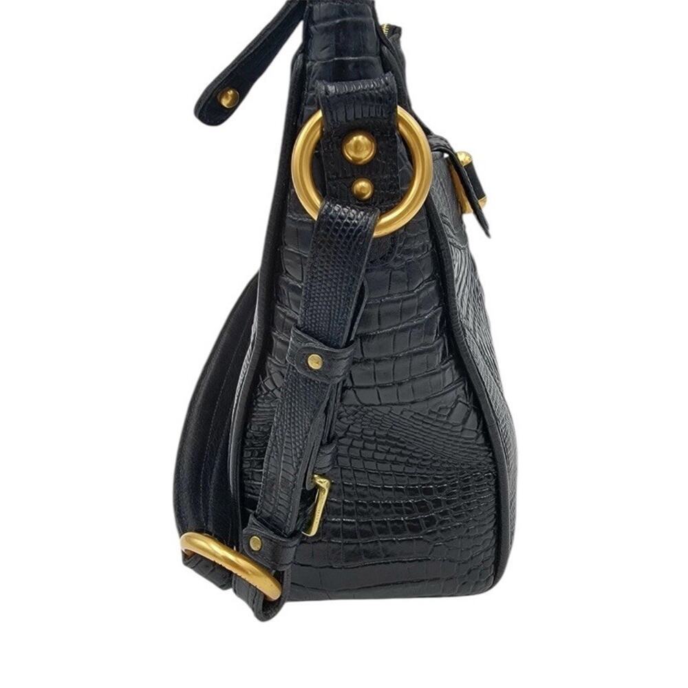 Brahmin Collection Esme Lizard Crocodile-Embossed Leather Shoulder Bag Black - Picture 9 of 15